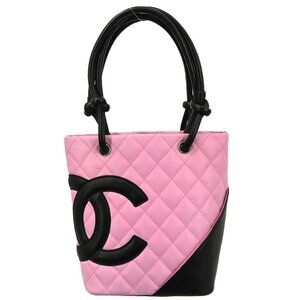 Chanel Pink Black Calfskin Cambon Ligne Tote Handbag 194832